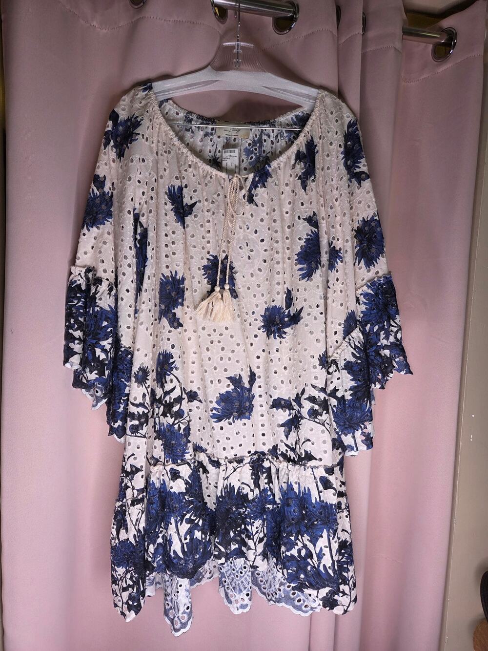 In Italy blue print floppy sleeve Beach dress
